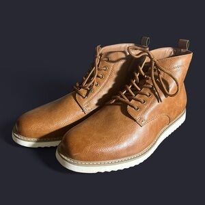 Nick Graham Cognac ROGER  synthetic leather lace up chukka boots #boots